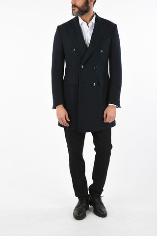 plain herringbone virgin wool double breasted Chesterfield coat