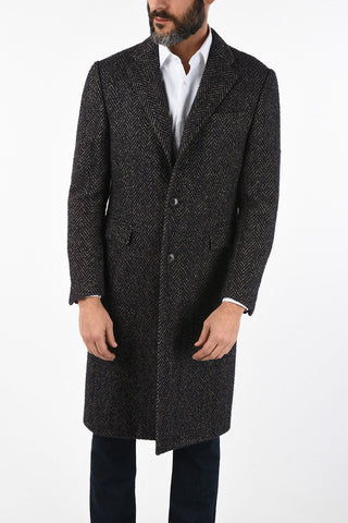 plain herringbone cashmere and virgin wool coat