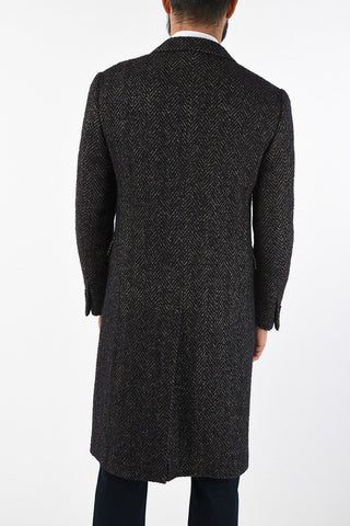 plain herringbone cashmere and virgin wool coat