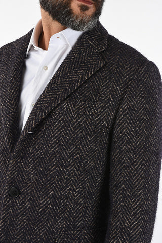 plain herringbone cashmere and virgin wool coat