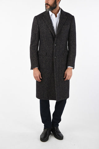 plain herringbone cashmere and virgin wool coat