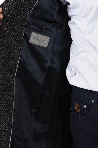 plain herringbone cashmere and virgin wool coat