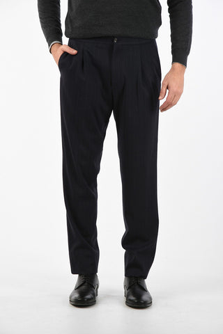 pinstriped ACADEMY single pleat trousers