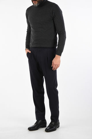 pinstriped ACADEMY single pleat trousers