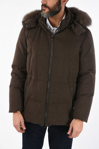 ID cashmere down jacket with fox fur detail