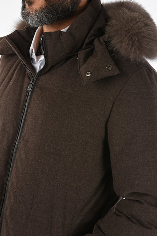 ID cashmere down jacket with fox fur detail