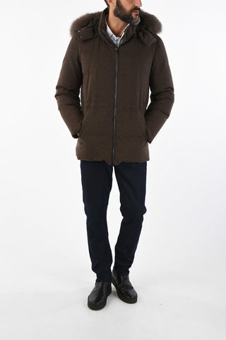 ID cashmere down jacket with fox fur detail