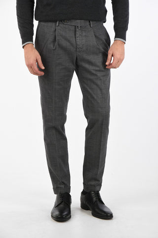 ID district check SHIMIZU S664 cuffed hem trousers