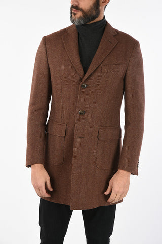 plain herringbone virgin wool coat