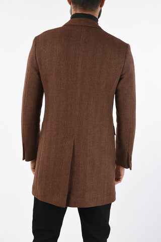 plain herringbone virgin wool coat