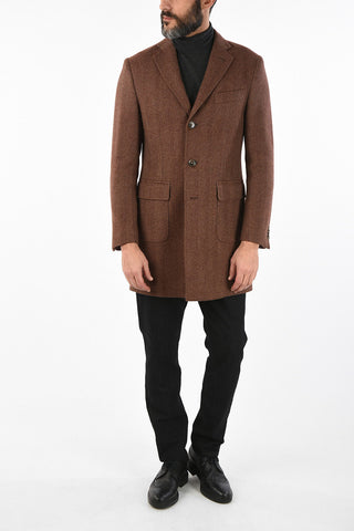 plain herringbone virgin wool coat