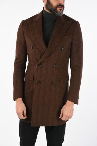 plain herringbone virgin wool double breasted Chesterfield coat