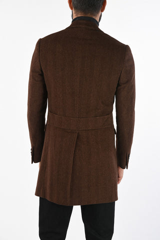 plain herringbone virgin wool double breasted Chesterfield coat