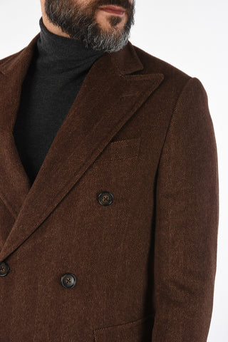 plain herringbone virgin wool double breasted Chesterfield coat