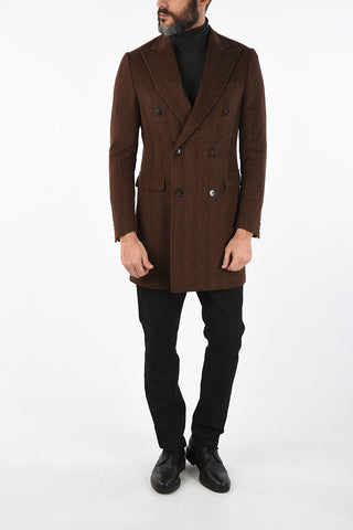 plain herringbone virgin wool double breasted Chesterfield coat