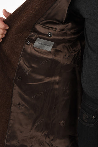 plain herringbone virgin wool double breasted Chesterfield coat