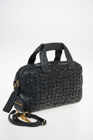 Braided Leather Bowler Bag with Removable Shoulder Strap