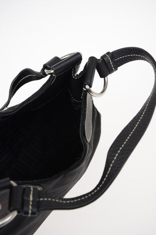 Fabric Mini Bag with Leather Details