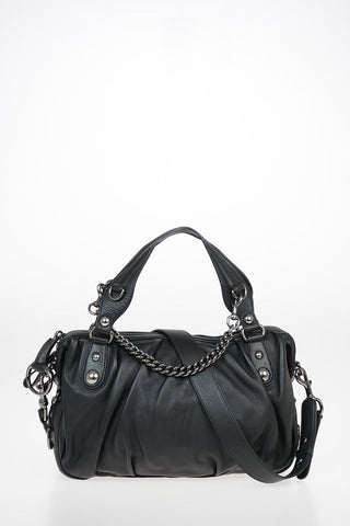 Leather Bowler Bag with Removable and Adjustable Shoulder Strap