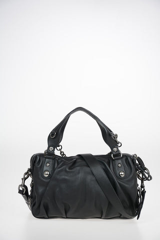 Leather Bowler Bag with Removable and Adjustable Shoulder Strap