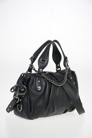 Leather Bowler Bag with Removable and Adjustable Shoulder Strap