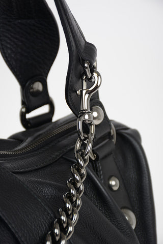 Leather Bowler Bag with Removable and Adjustable Shoulder Strap