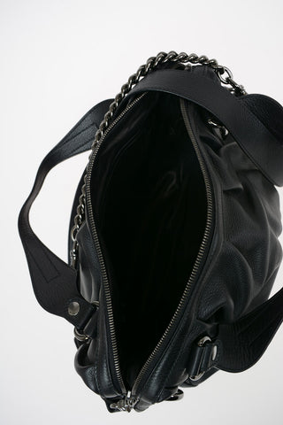 Leather Bowler Bag with Removable and Adjustable Shoulder Strap