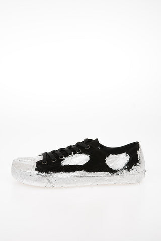 MM22 Suede Leather TABI Sneakers with SilverLaminated Embellished