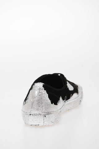 MM22 Suede Leather TABI Sneakers with SilverLaminated Embellished