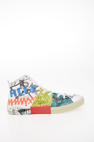 MM22 Multicolor Logo and Graffiti Canvas High-Top Sneakers