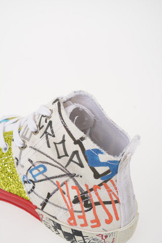 MM22 Multicolor Logo and Graffiti Canvas High-Top Sneakers