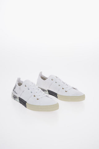 MM22 Printed Details and Destroyed Edges Canvas Sneakers