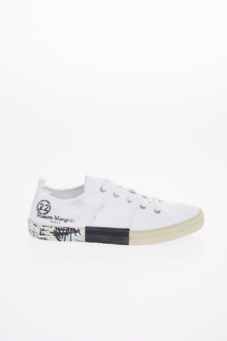 MM22 Printed Details and Destroyed Edges Canvas Sneakers
