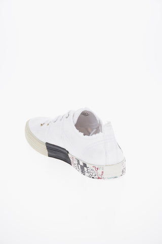 MM22 Printed Details and Destroyed Edges Canvas Sneakers