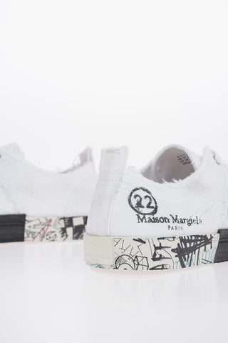 MM22 Printed Details and Destroyed Edges Canvas Sneakers