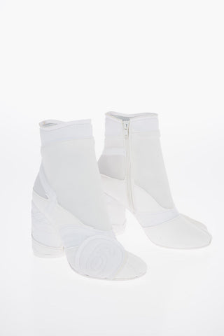 MM6 10cm Embossed Logo Leather Ankle Boots Featuring Neoprene Inserts