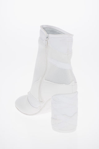 MM6 10cm Embossed Logo Leather Ankle Boots Featuring Neoprene Inserts