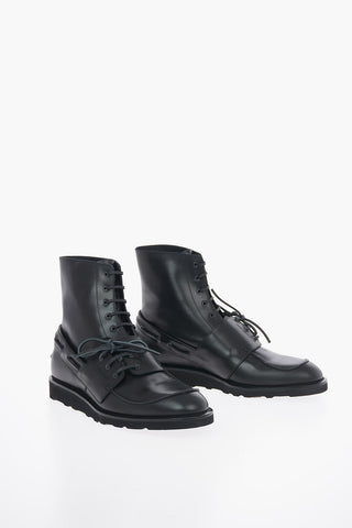 MM22 Leather Asymmetrical Double Laces Ankle Boots