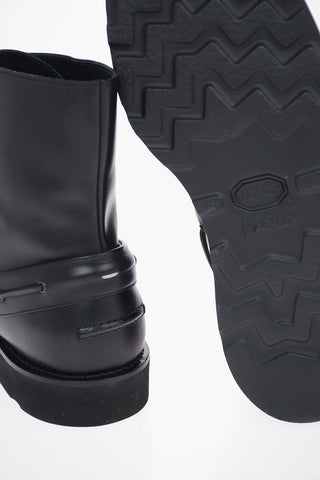 MM22 Leather Asymmetrical Double Laces Ankle Boots