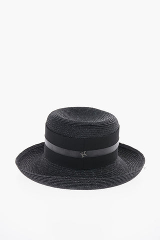 Embroidered Straw Fedora Cap