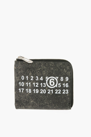 MM6 Vintage Effect Leather Card Holder with Zip Closure