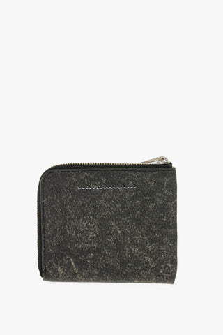 MM6 Vintage Effect Leather Card Holder with Zip Closure