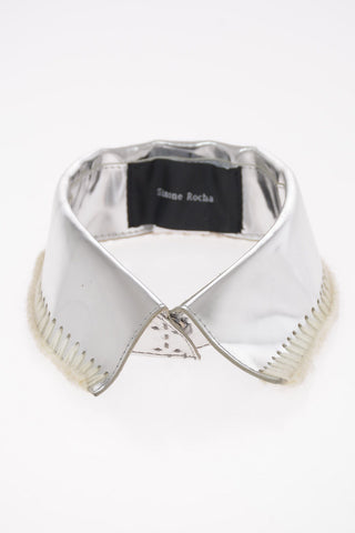 Metallic Leather Collar with Embroidery 