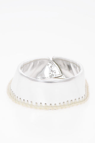 Metallic Leather Collar with Embroidery 