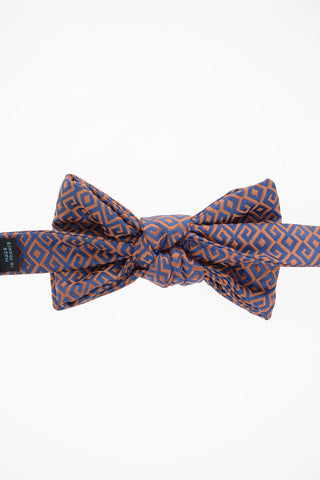 Greek Key Embroidered Silk Classic Bow Tie with Adjustable Collar