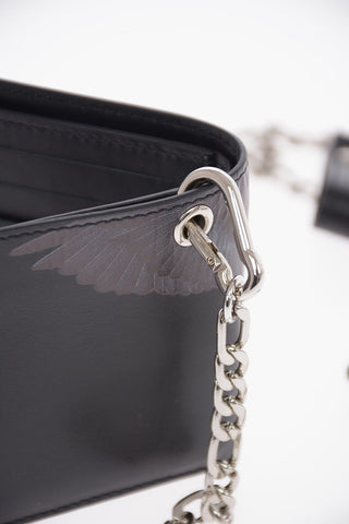 Leather BLACK WINGS Wallet with Chain