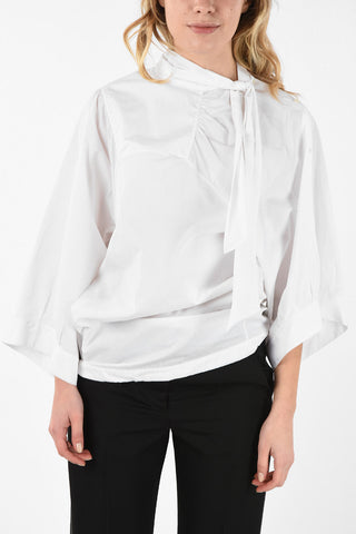 MM0 Tie Neck Blouse With Long Bell Sleeve