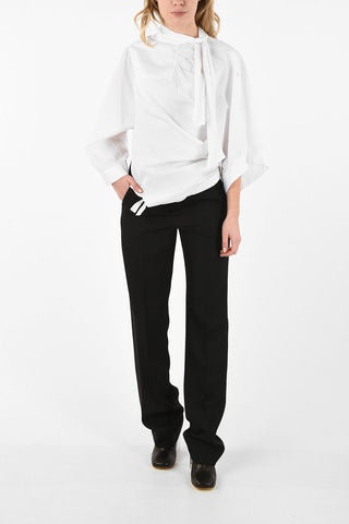 MM0 Tie Neck Blouse With Long Bell Sleeve