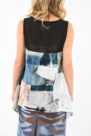 MM6 Velvet Patchwork Asymmetrical Top