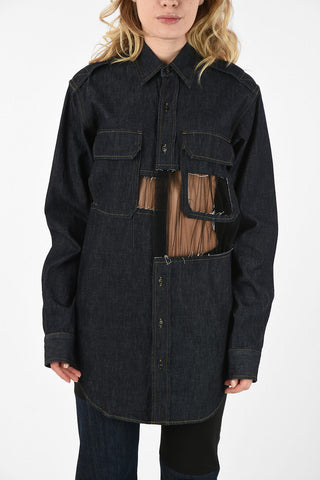 MM1 Denim Blouse with Openwork Details